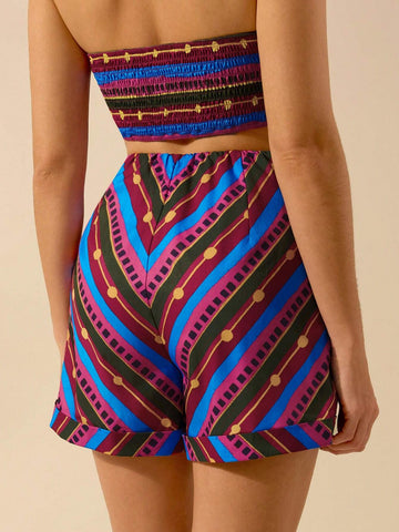 CAJUNI Women's Colorful Pattern Print Boho Style Casual Hot Shorts, Suitable For Beach Vacation In Summer CAJUNI Women's Colorful Pattern Print Boho Style Casual Hot Shorts, Suitable For Beach Vacation In Summer