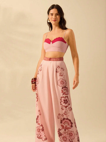 CAJUNI Women's Oversized Loose Boho Tropical Plant Print Wide Leg Pants, Vacation Casual Beach Summer Trousers CAJUNI Women's Oversized Loose Boho Tropical Plant Print Wide Leg Pants, Vacation Casual Beach Summer Trousers