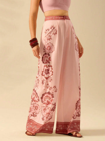 CAJUNI Women's Oversized Loose Boho Tropical Plant Print Wide Leg Pants, Vacation Casual Beach Summer Trousers CAJUNI Women's Oversized Loose Boho Tropical Plant Print Wide Leg Pants, Vacation Casual Beach Summer Trousers