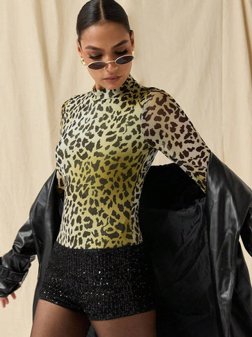 COSMINA Autumn/Winter Women Allover Print Stand Collar Long Sleeve Bodysuit COSMINA Autumn/Winter Women Allover Print Stand Collar Long Sleeve Bodysuit