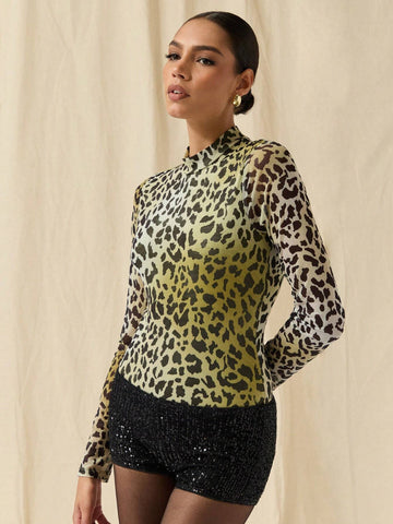 COSMINA Autumn/Winter Women Allover Print Stand Collar Long Sleeve Bodysuit COSMINA Autumn/Winter Women Allover Print Stand Collar Long Sleeve Bodysuit