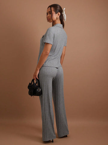 COSMINA Women 2pcs/Set Casual Solid Color Short Sleeve Top And Pants Set, Autumn COSMINA Women 2pcs/Set Casual Solid Color Short Sleeve Top And Pants Set, Autumn