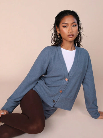 COSMINA Women 2pcs Set: Solid Color Front Button Long Sleeve Blouse And Shorts COSMINA Women 2pcs Set: Solid Color Front Button Long Sleeve Blouse And Shorts