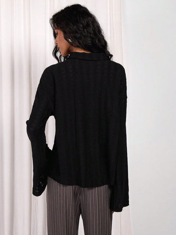 Women's Casual Flare Sleeve Black Blouse Women's Casual Flare Sleeve Black Blouse