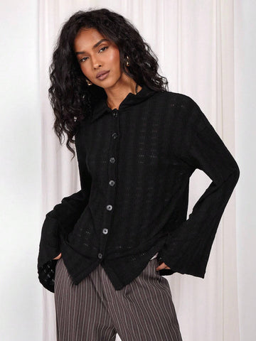 Women's Casual Flare Sleeve Black Blouse Women's Casual Flare Sleeve Black Blouse