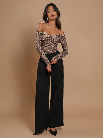 COSMINA Women's Off-Shoulder Long Sleeve Twist Leopard Print Bodysuit, Casual & Minimalist COSMINA Women's Off-Shoulder Long Sleeve Twist Leopard Print Bodysuit, Casual & Minimalist