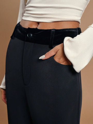 COSMINA Women's Solid Color Button Front Pocket Simple Casual Pants, Everyday Wear COSMINA Women's Solid Color Button Front Pocket Simple Casual Pants, Everyday Wear