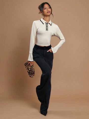 COSMINA Women's Solid Color Button Front Pocket Simple Casual Pants, Everyday Wear COSMINA Women's Solid Color Button Front Pocket Simple Casual Pants, Everyday Wear