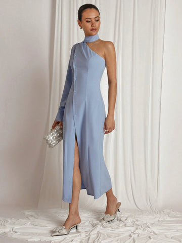 Women's Solid Color Front Button Oblique Shoulder Long Sleeve Simple Casual Shirt Women's Solid Color Front Button Oblique Shoulder Long Sleeve Simple Casual Shirt