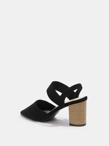 Woman Shoes Minimalist Point Toe Slingback Chunky Black Pumps For Summer Woman Shoes Minimalist Point Toe Slingback Chunky Black Pumps For Summer