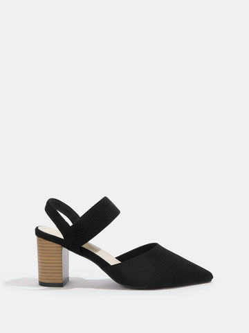 Woman Shoes Minimalist Point Toe Slingback Chunky Black Pumps For Summer Woman Shoes Minimalist Point Toe Slingback Chunky Black Pumps For Summer