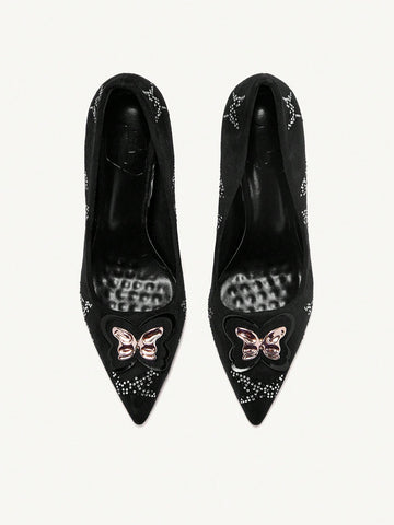 Fashionable Elegant Rhinestone Bow Decor Pointed Toe High Heels For Christmas Fashionable Elegant Rhinestone Bow Decor Pointed Toe High Heels For Christmas