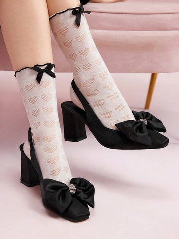 New Arrival Elegant Buterfly Knot Chunky Heel Shoes With Rhinestone Detailing New Arrival Elegant Buterfly Knot Chunky Heel Shoes With Rhinestone Detailing