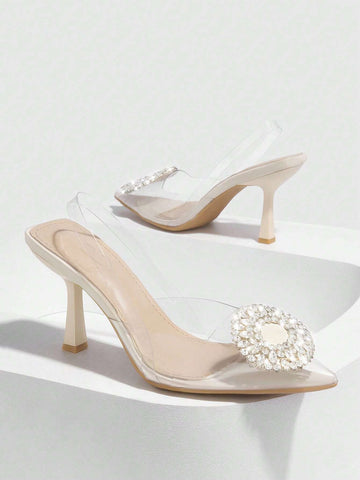 Woman Shoes Elegant Rhinestone Decor Point Toe Clear Heeled Woman Shoes Elegant Rhinestone Decor Point Toe Clear Heeled