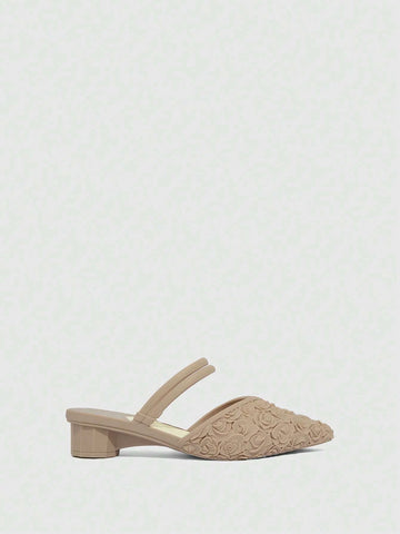 Woman Shoes Vacation Flower Decor Mules, PVC Sculptural Heeled Brown Woman Shoes Vacation Flower Decor Mules, PVC Sculptural Heeled Brown