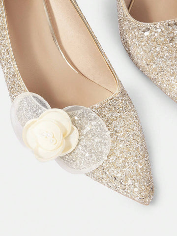 Pointed Toe Floral Decorated High Heel Wedding Party Pumps For Women Pointed Toe Floral Decorated High Heel Wedding Party Pumps For Women