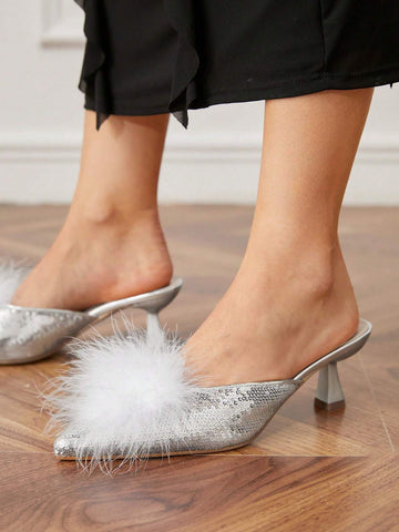 Pointed Toe Low Heel Slip On Fluffy Decor Stylish & Comfortable Spring/Fall Pointed Toe Low Heel Slip On Fluffy Decor Stylish & Comfortable Spring/Fall