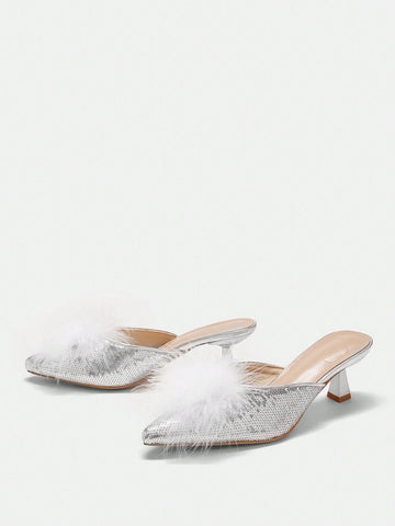 Pointed Toe Low Heel Slip On Fluffy Decor Stylish & Comfortable Spring/Fall Pointed Toe Low Heel Slip On Fluffy Decor Stylish & Comfortable Spring/Fall