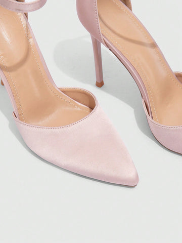 Pink Satin Point-Toe Stilettos, Elegant Commuter Versatile Women High Heels Shoes, Pink Satin Point-Toe Stilettos, Elegant Commuter Versatile Women High Heels Shoes,