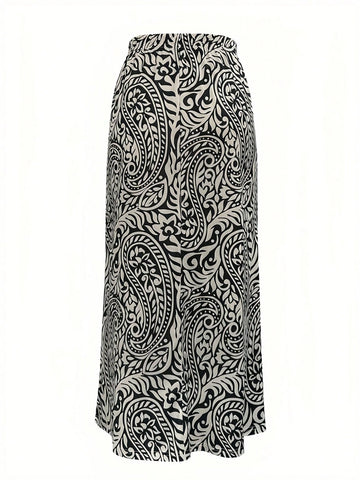 Casual Paisley Flower Pattern Long Skirt, Autumn Casual Paisley Flower Pattern Long Skirt, Autumn