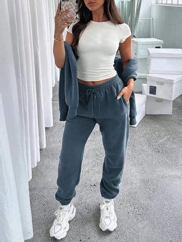 Casual Print Crew Neck Sweatshirt And Pants Set Casual Print Crew Neck Sweatshirt And Pants Set