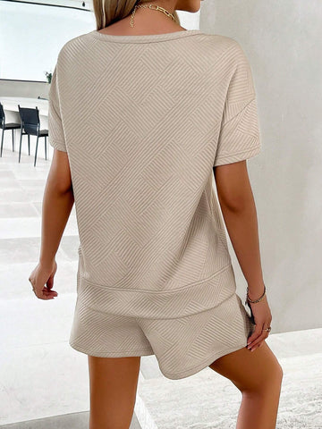 Casual Solid Color Short Sleeve Top And Shorts Set Casual Solid Color Short Sleeve Top And Shorts Set