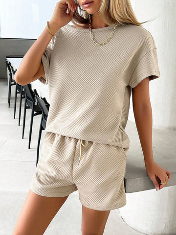 Casual Solid Color Short Sleeve Top And Shorts Set Casual Solid Color Short Sleeve Top And Shorts Set