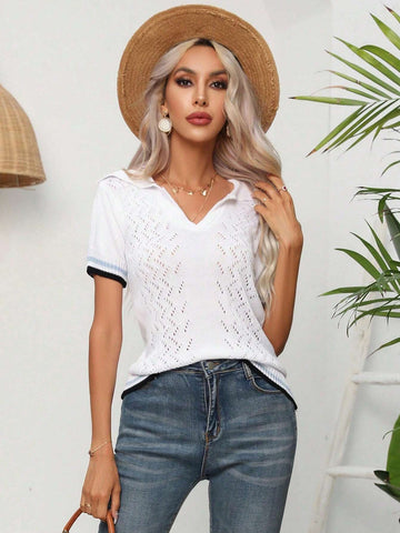Casual Summer V-Neck Contrast Trim Short Sleeve T-Shirt For Outdoor Activities Casual Summer V-Neck Contrast Trim Short Sleeve T-Shirt For Outdoor Activities