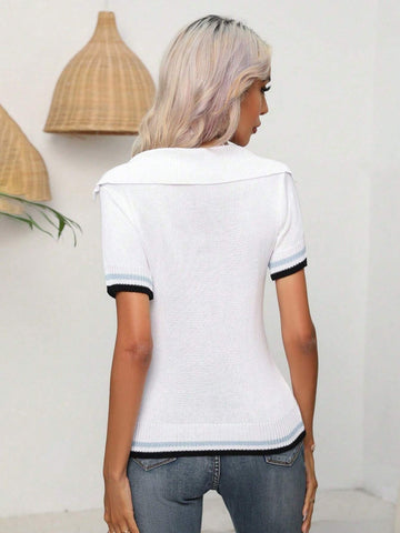 Casual Summer V-Neck Contrast Trim Short Sleeve T-Shirt For Outdoor Activities Casual Summer V-Neck Contrast Trim Short Sleeve T-Shirt For Outdoor Activities
