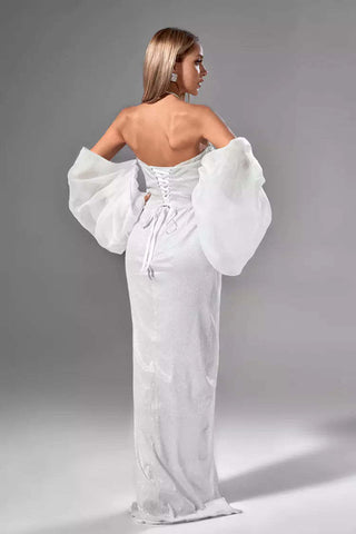 Cataleya White Puff Sleeves Maxi Dress Cataleya White Puff Sleeves Maxi Dress