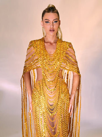 Chana Sequin Crystal Mesh Maxi Dress Chana Sequin Crystal Mesh Maxi Dress