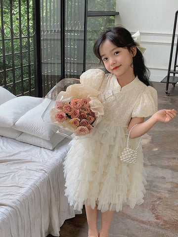 Chen Chen Mom Girl Bubble Sleeve Cake Dress 2024 Summer New Children High-End Princess Dress And Dress 4123D Apricot Chen Chen Mom Girl Bubble Sleeve Cake Dress 2024 Summer New Children High-End Princess Dress And Dress 4123D Apricot