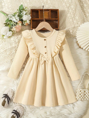 Chic Girls' Knit Ribbed Long Sleeve Dress - Lightweight & Stretchy, Perfect For Spring/Fall Chic Girls' Knit Ribbed Long Sleeve Dress - Lightweight & Stretchy, Perfect For Spring/Fall