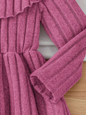 Chic Girls' Knit Ribbed Long Sleeve Dress - Lightweight & Stretchy, Perfect For Spring/Fall Chic Girls' Knit Ribbed Long Sleeve Dress - Lightweight & Stretchy, Perfect For Spring/Fall