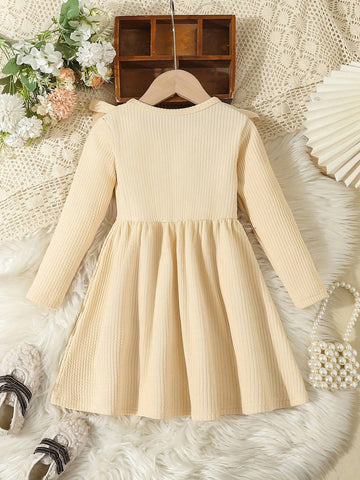 Chic Girls' Knit Ribbed Long Sleeve Dress - Lightweight & Stretchy, Perfect For Spring/Fall Chic Girls' Knit Ribbed Long Sleeve Dress - Lightweight & Stretchy, Perfect For Spring/Fall
