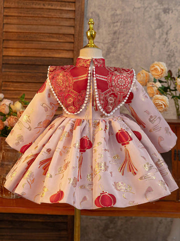 Chinese Style Young Girl Cheongsam Collar Red Chinese New Year Dress, Chinese Style Young Girl Cheongsam Collar Red Chinese New Year Dress,