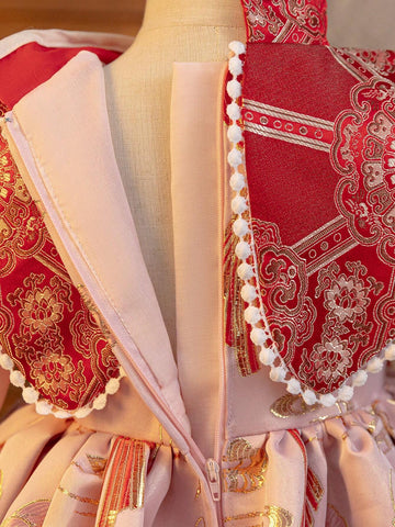 Chinese Style Young Girl Cheongsam Collar Red Chinese New Year Dress, Chinese Style Young Girl Cheongsam Collar Red Chinese New Year Dress,