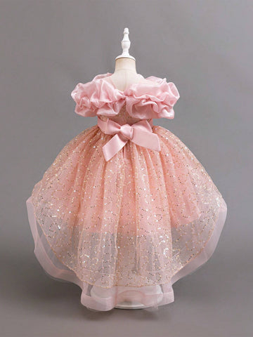 Christmas Party Wear Santa Dress, Elegant Mesh Sequin Asymmetrical Ruffled Skirt Birthday Party Dress For Girls, New Year Princess Dress Christmas Party Wear Santa Dress, Elegant Mesh Sequin Asymmetrical Ruffled Skirt Birthday Party Dress For Girls, New Year Princess Dress