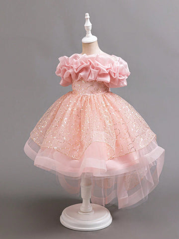 Christmas Party Wear Santa Dress, Elegant Mesh Sequin Asymmetrical Ruffled Skirt Birthday Party Dress For Girls, New Year Princess Dress Christmas Party Wear Santa Dress, Elegant Mesh Sequin Asymmetrical Ruffled Skirt Birthday Party Dress For Girls, New Year Princess Dress