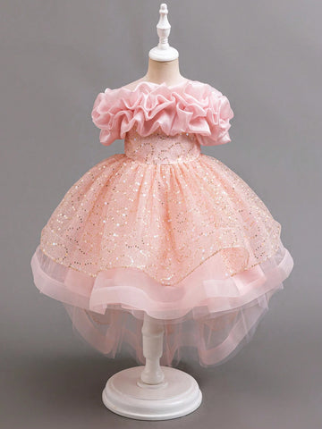 Christmas Party Wear Santa Dress, Elegant Mesh Sequin Asymmetrical Ruffled Skirt Birthday Party Dress For Girls, New Year Princess Dress Christmas Party Wear Santa Dress, Elegant Mesh Sequin Asymmetrical Ruffled Skirt Birthday Party Dress For Girls, New Year Princess Dress