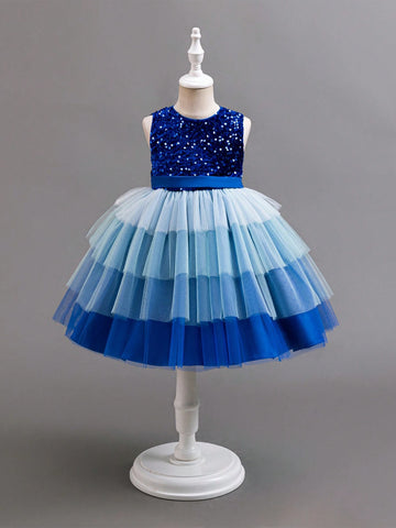 Christmas Partywear Santa Dress, Girls Lovely Vacation Birthday Party Sleeveless Mesh Cake Dress With Floral Belt, Princess Dress Christmas Partywear Santa Dress, Girls Lovely Vacation Birthday Party Sleeveless Mesh Cake Dress With Floral Belt, Princess Dress