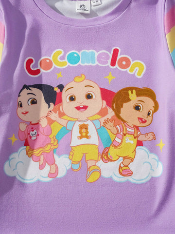 Young Girl Cartoon Print Striped Casual Cute Short Sleeve A-Line Dress Young Girl Cartoon Print Striped Casual Cute Short Sleeve A-Line Dress