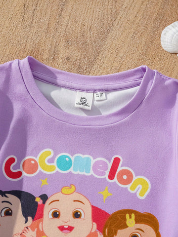 Young Girl Cartoon Print Striped Casual Cute Short Sleeve A-Line Dress Young Girl Cartoon Print Striped Casual Cute Short Sleeve A-Line Dress