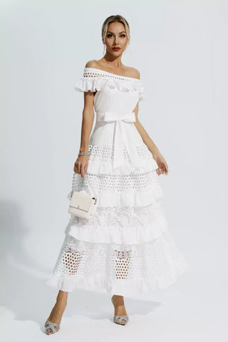 Colette White Lace Cutout Maxi Dress Colette White Lace Cutout Maxi Dress