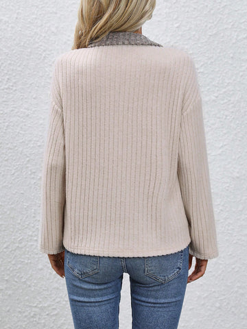 Contrast Collar Drop Shoulder Half Button Tee Contrast Collar Drop Shoulder Half Button Tee