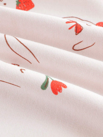 Cute Rabbit All-Over Print Peter Pan Collar Long Sleeve Dress For Young Girls, Autumn Cute Rabbit All-Over Print Peter Pan Collar Long Sleeve Dress For Young Girls, Autumn