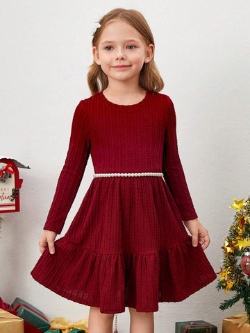 Cute Young Girl Solid Ruffle Hem Knit Dress, Cake Dress, Comfortable & Versatile, School, Home, Vacation, And Travel Cute Young Girl Solid Ruffle Hem Knit Dress, Cake Dress, Comfortable & Versatile, School, Home, Vacation, And Travel