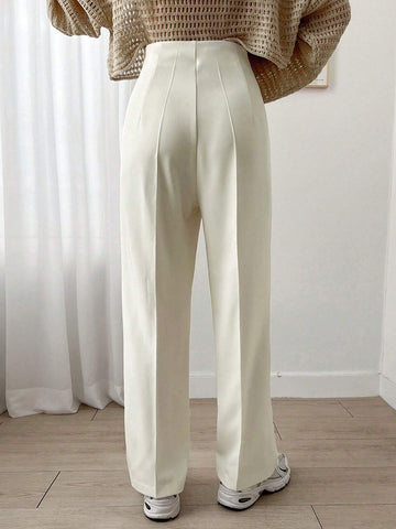 1pc Women Casual Solid Color Straight Leg Zipper Stretch Pants 1pc Women Casual Solid Color Straight Leg Zipper Stretch Pants
