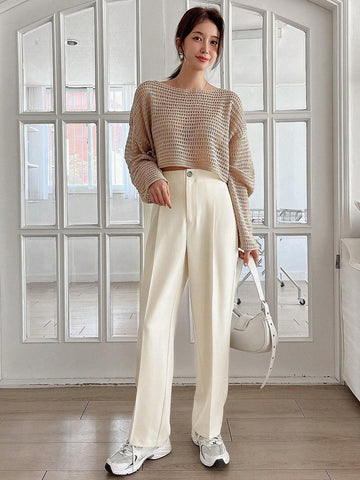 1pc Women Casual Solid Color Straight Leg Zipper Stretch Pants 1pc Women Casual Solid Color Straight Leg Zipper Stretch Pants