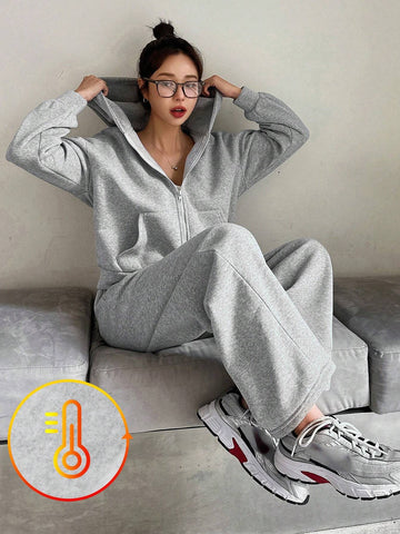 DAZY 2pcs Solid Color Loose Fit Sweatshirt And Wide Leg Pants Set For Women DAZY 2pcs Solid Color Loose Fit Sweatshirt And Wide Leg Pants Set For Women